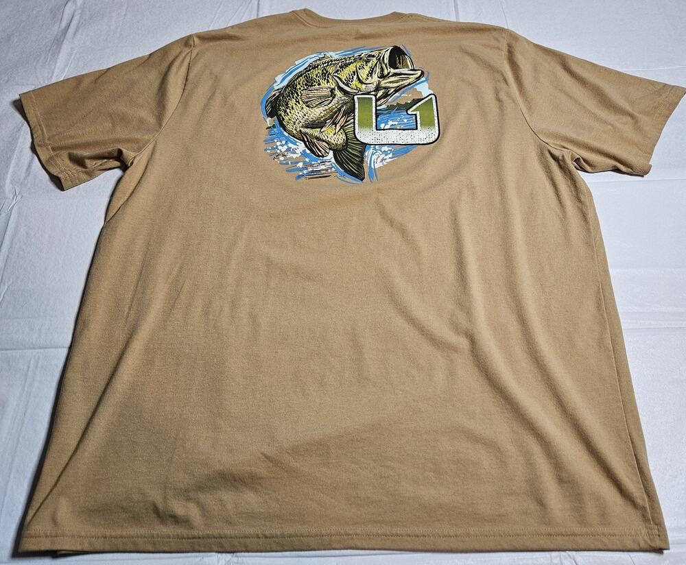 Huk Fishing Shirt Mens XXL Tan Bass Fish Graphic Tee Short Sleeve Outdoor Angler